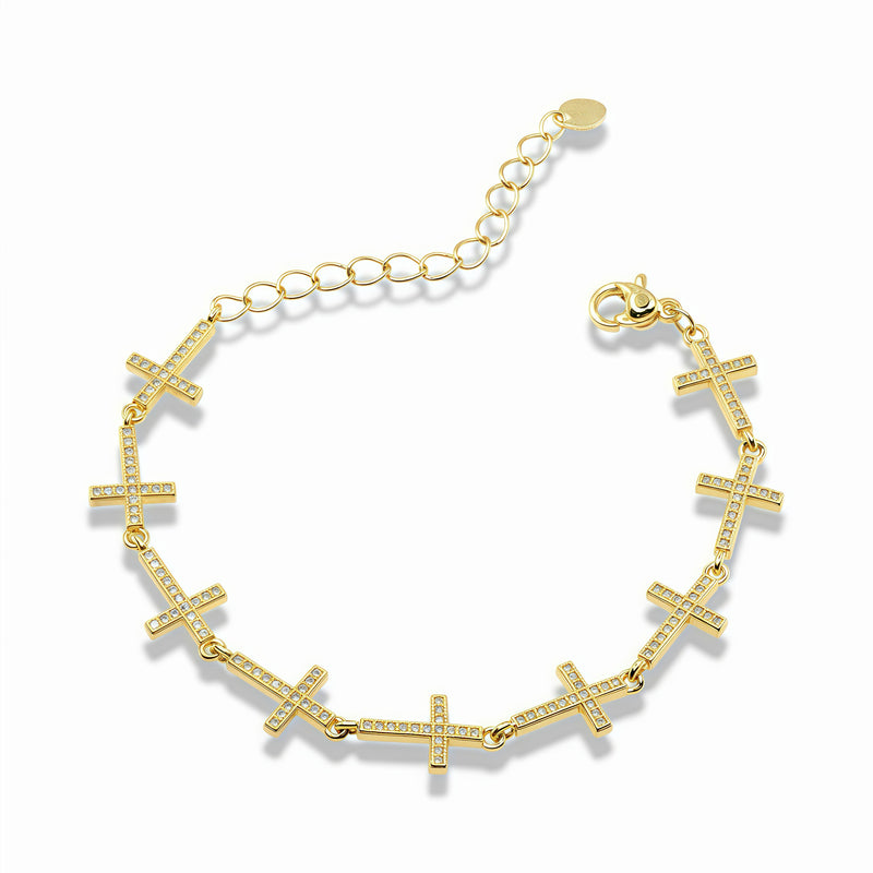 Gold Pavé Cross Link Bracelet