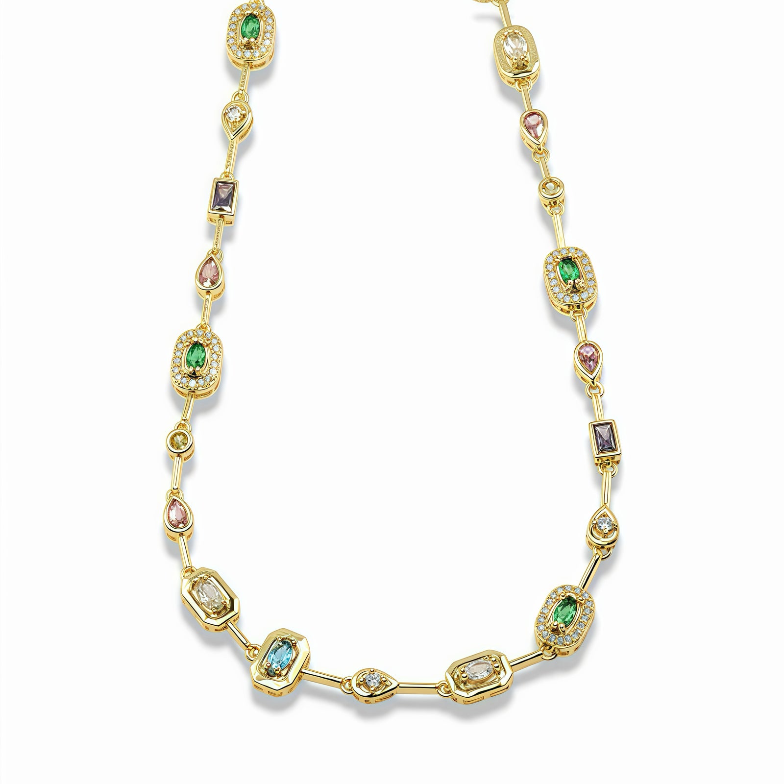 Gold Multicolor Gemstone Necklace