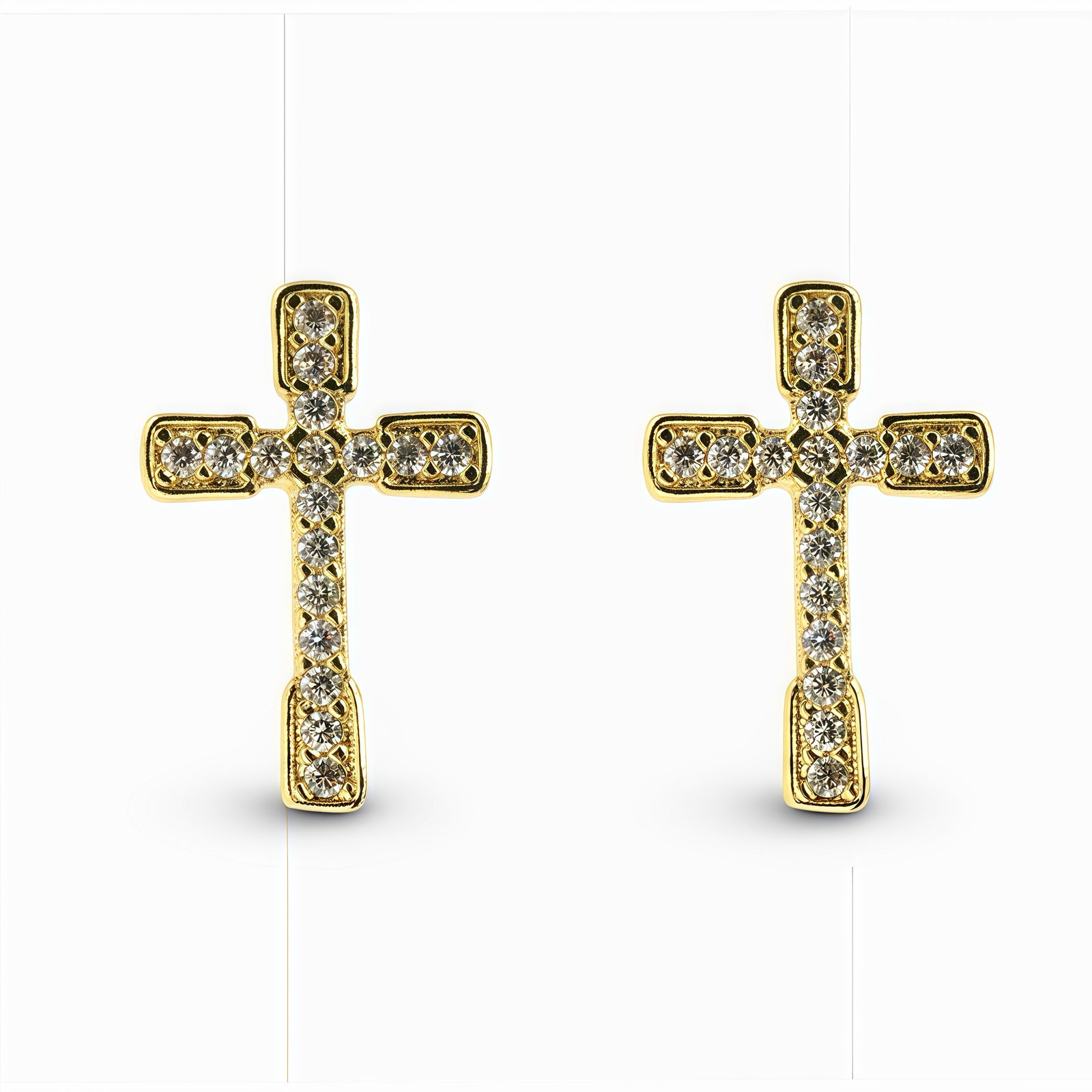 14k Gold Filled Clear Crystal Cross Stud Earrings
