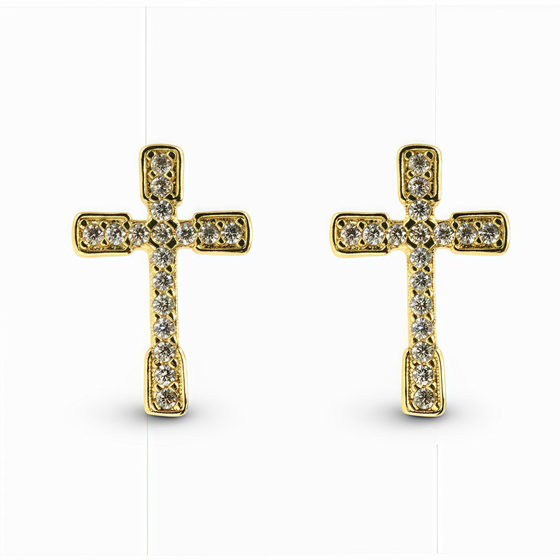 14k Gold Filled Clear Crystal Cross Stud Earrings
