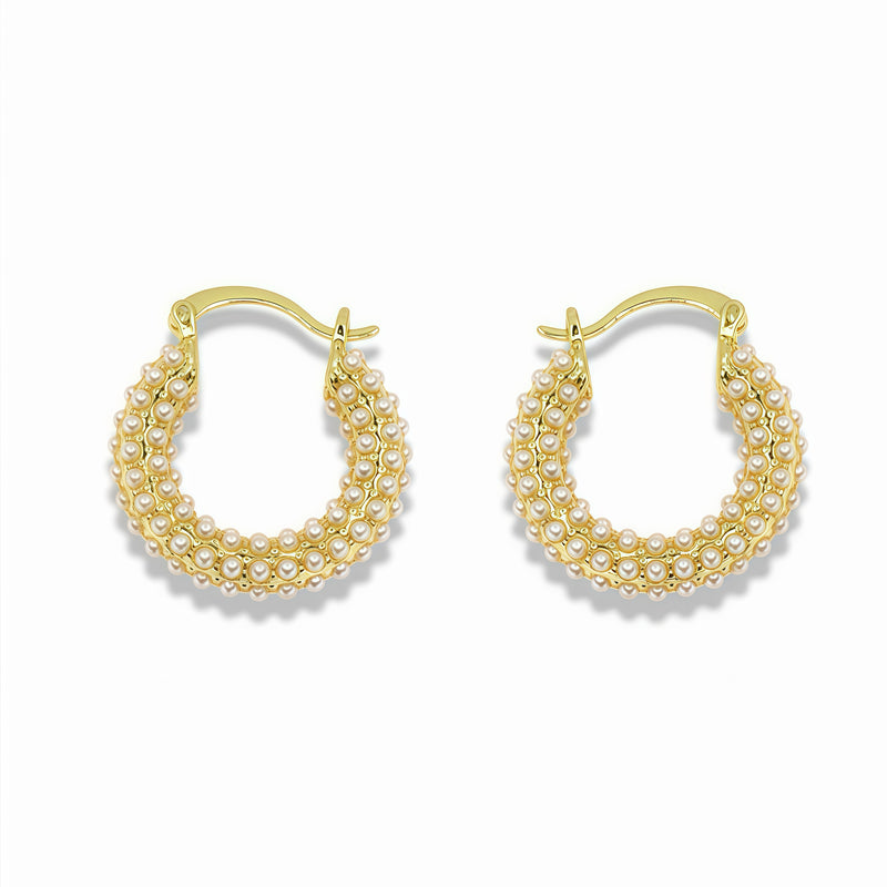 14k Gold Filled Pearl Beaded Hoop Earrings