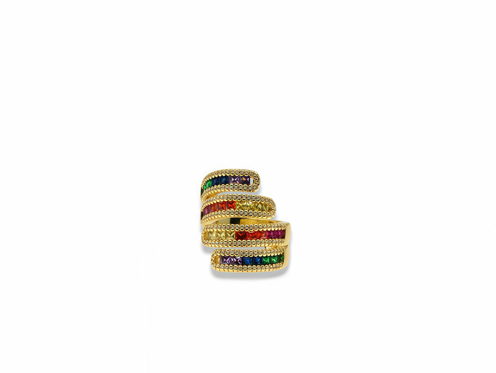 Gold Multicolor Baguette Spiral Ring