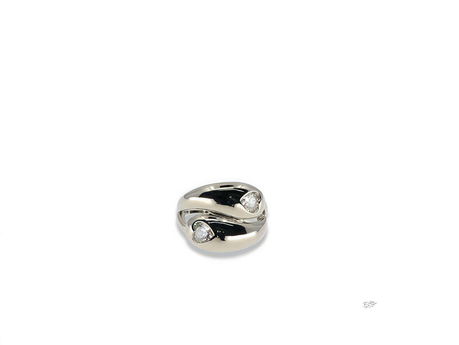 Silver Double Heart CZ Ring