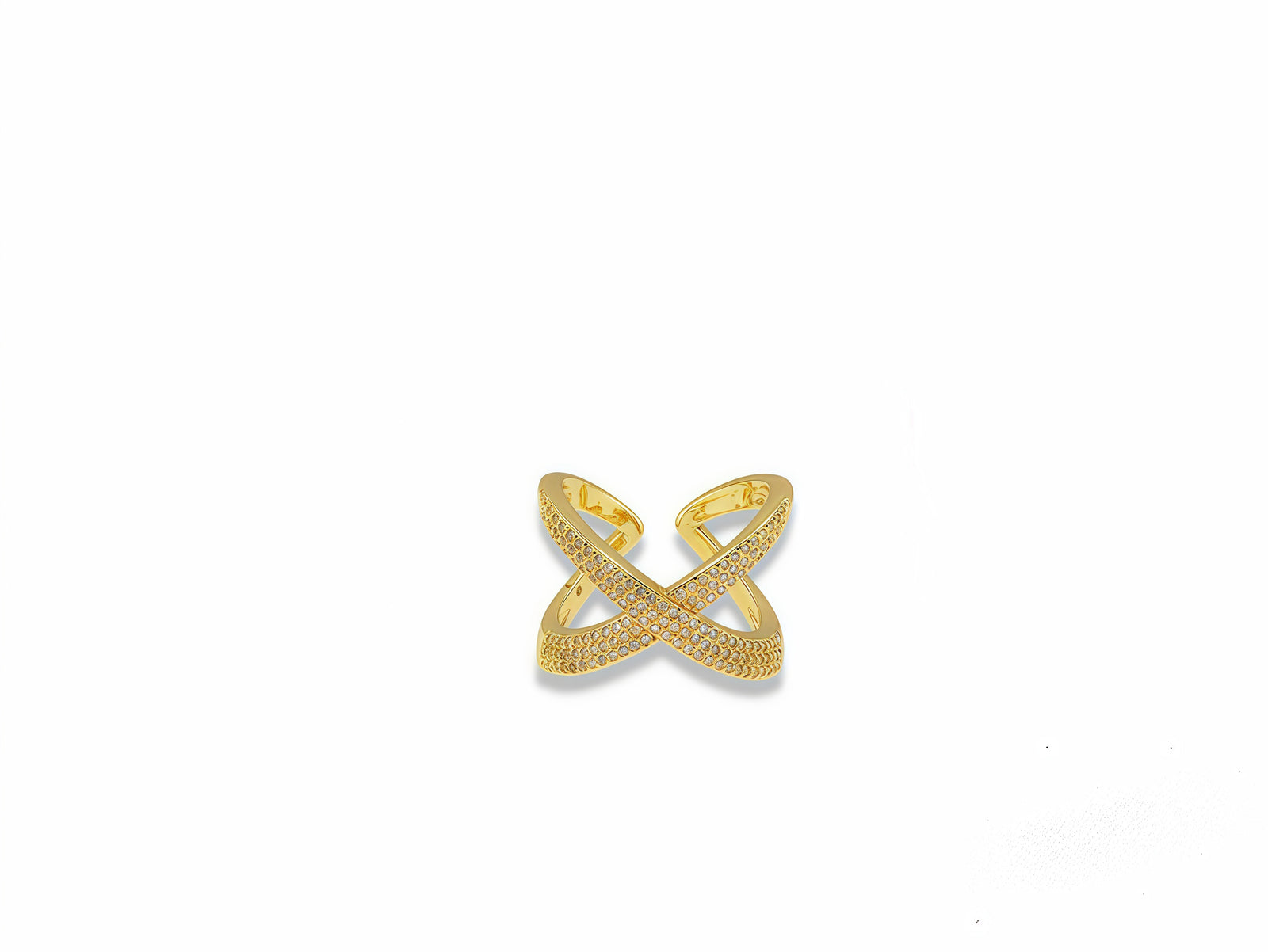 Gold Thick Pavé X Ring