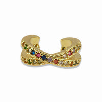 Gold Multicolor Pavé X Ear Cuff