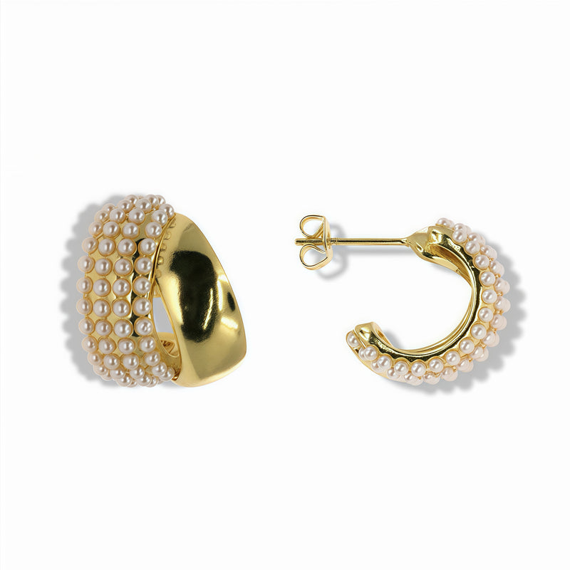 14k Gold Filled Multi-Row Pearl Hoop Earrings