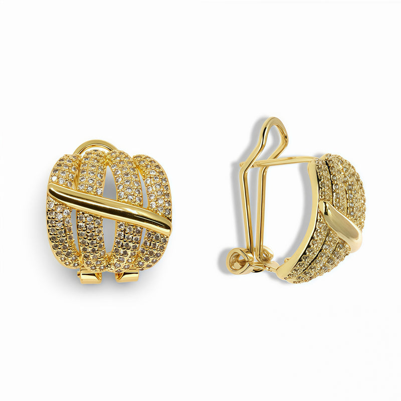 14k Gold Filled Pavé Crystal Ribbed Statement Earrings