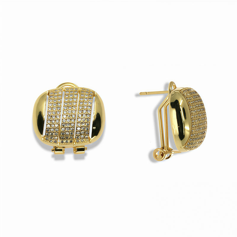 14k Gold Filled Triple Row Pavé Crystal Oval Statement Earrings