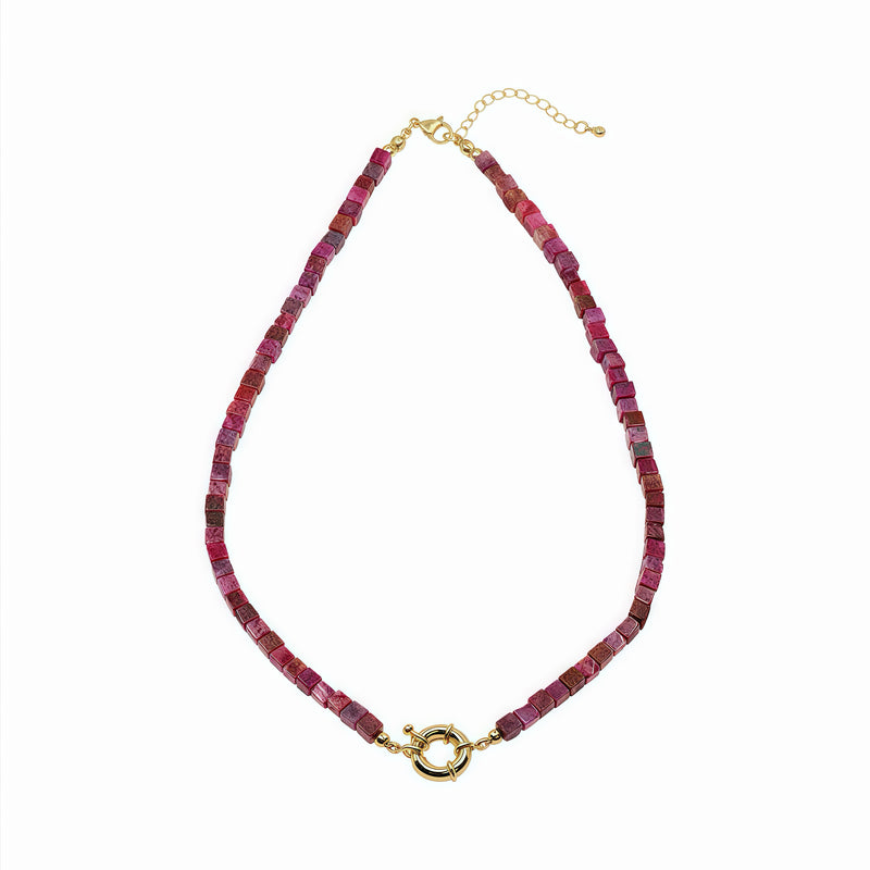 Natural Gemstone Necklace With Interchangeable Donut Lock And 14k Gold Filled Clasp