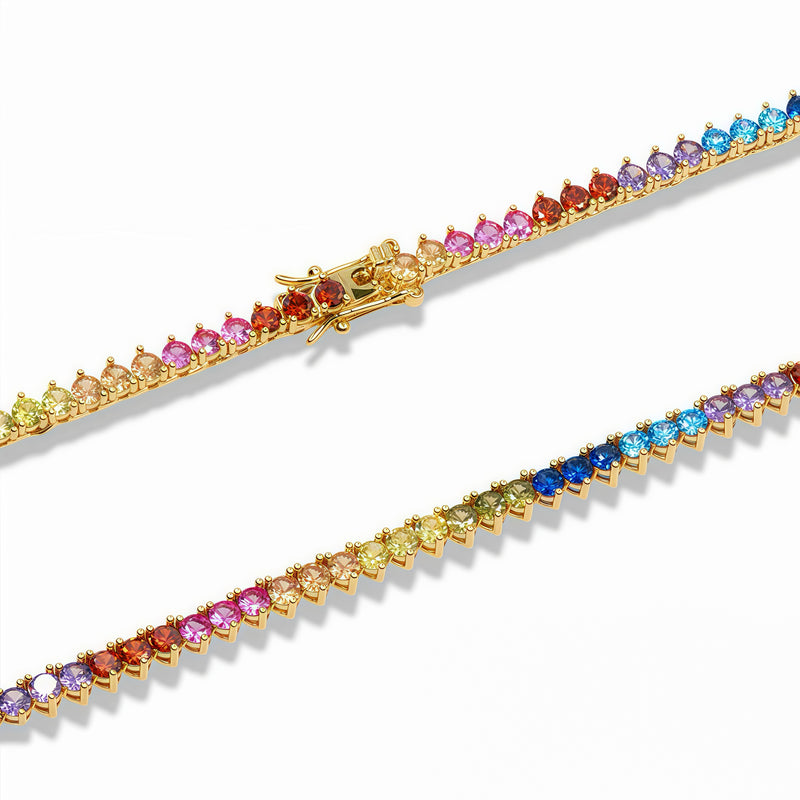 14K Gold-Plated Multicolor 5A Cubic Zirconia Tennis Necklace