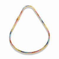 14K Gold-Plated Multicolor 5A Cubic Zirconia Tennis Necklace