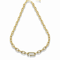 Gold Plated Oval Link Charm Necklace With Front Carabiner Clasp