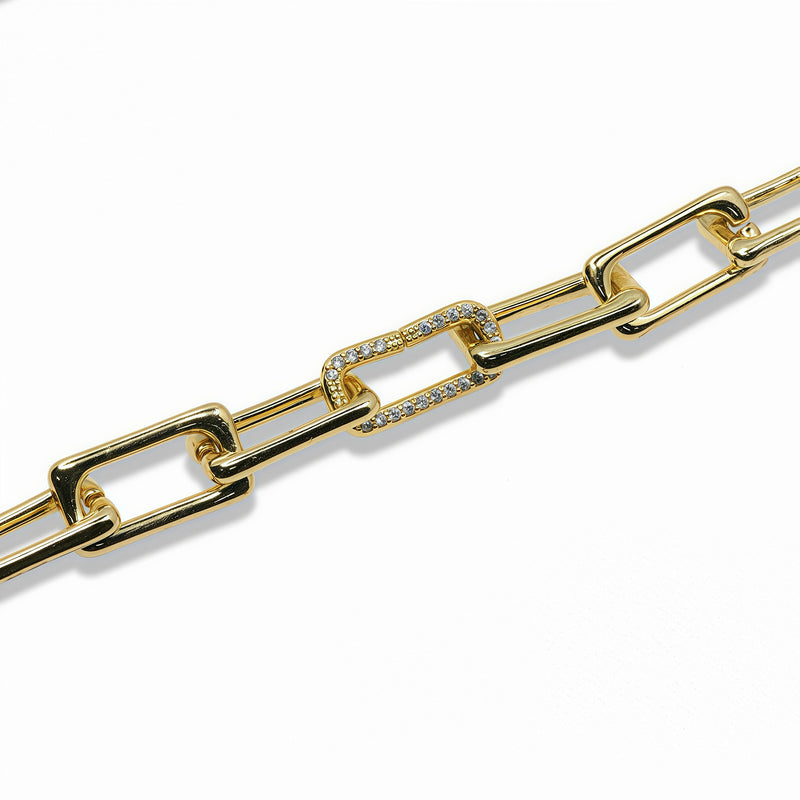 14K Gold-Plated Chunky Paperclip Chain Necklace with Pavé Cubic Zirconia Link