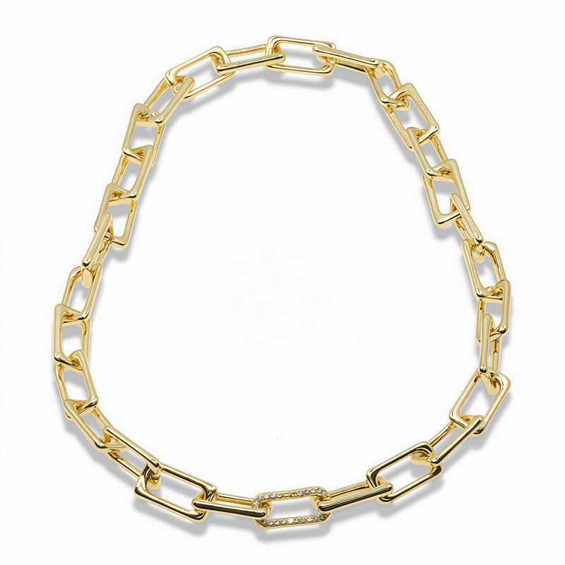 14K Gold-Plated Chunky Paperclip Chain Necklace with Pavé Cubic Zirconia Link