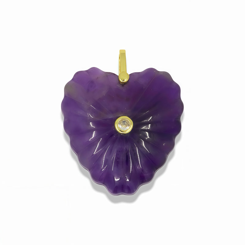 Quartz Heart Sea Shell Pendant With 14k Gold Plated Hook