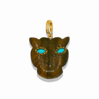 Tiger Eye Cat Pendant With 14k Gold Plated Hook