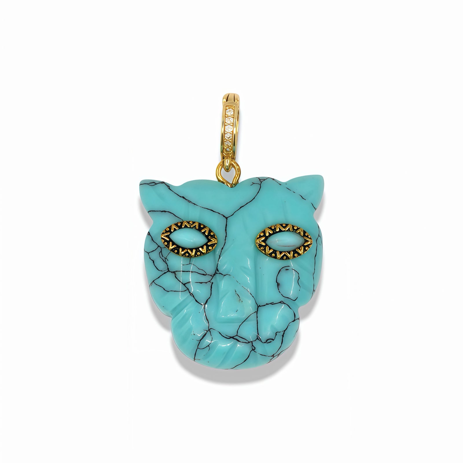 Tiger Eye Cat Pendant With 14k Gold Plated Hook
