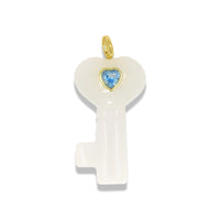 White Quartz Key Pendant With 14k Gold Plated Hook