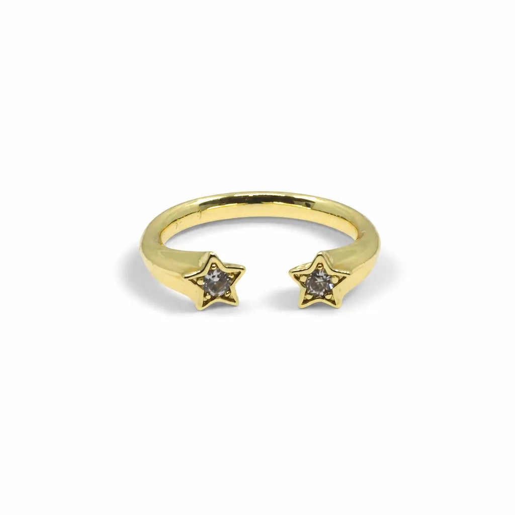 Double Star Crystal Adjustable Ring – Gold & Silver