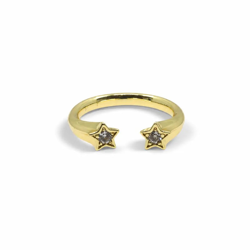 Double Star Crystal Adjustable Ring – Gold & Silver