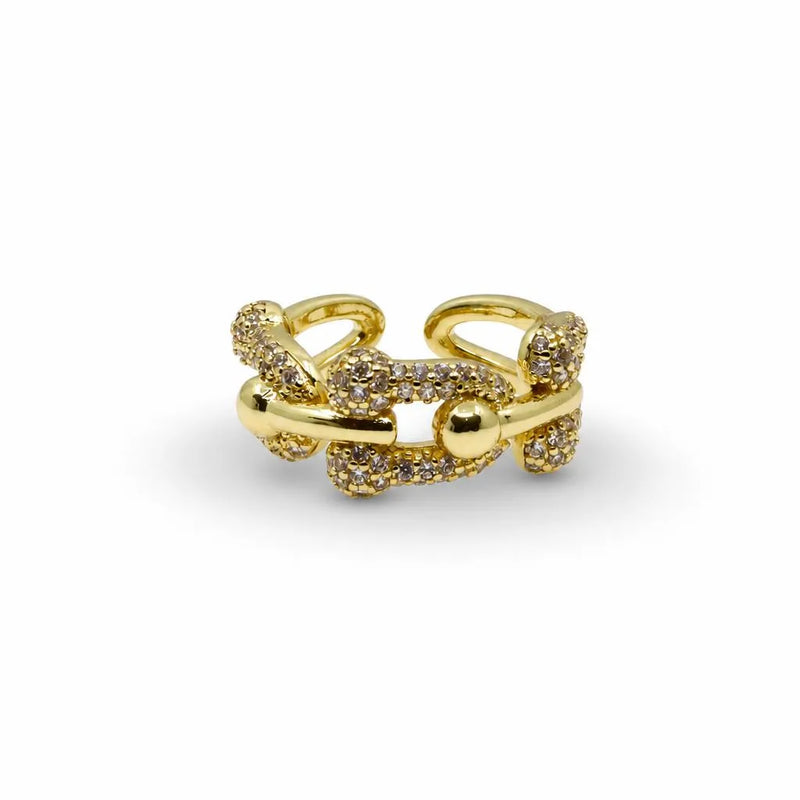 Pavé Zirconia Interlocking Adjustable Ring – Gold
