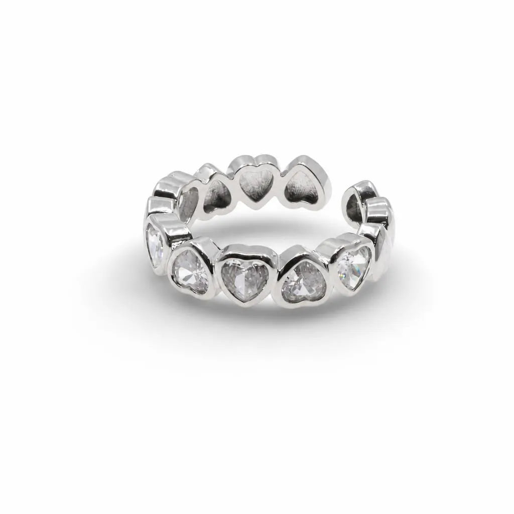 Bezel-Set Heart Zirconia Adjustable Ring – Gold & Silver