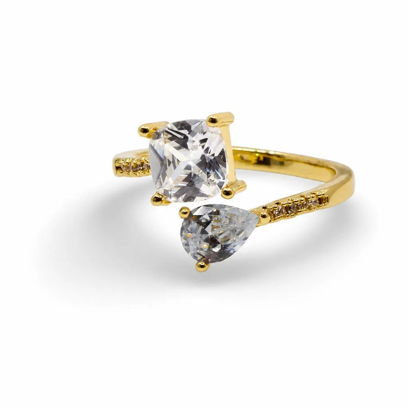 Square & Pear Zirconia Pavé Adjustable Ring