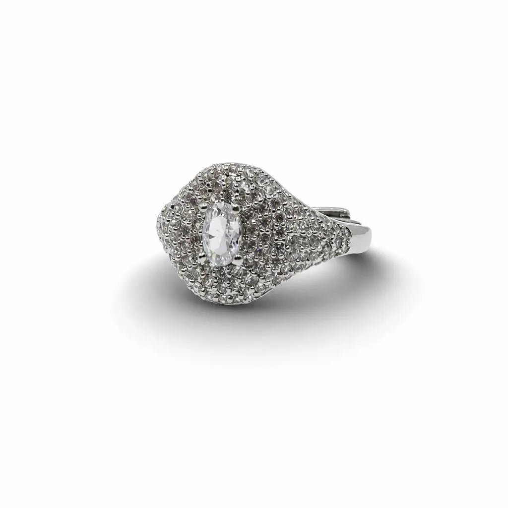 Oval Center Pavé Zirconia Adjustable Statement Ring