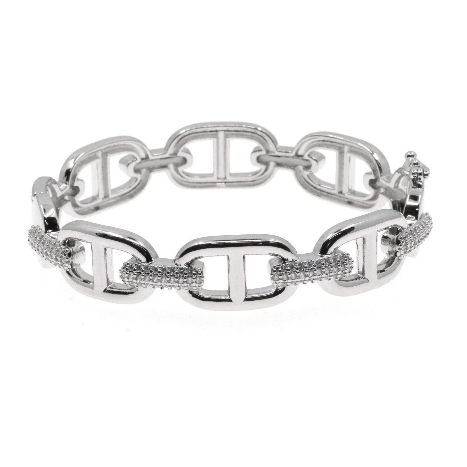 GG STYLE PAVE CZ HINGED BANGLE BRACELET- DOUBLE G DESIGN