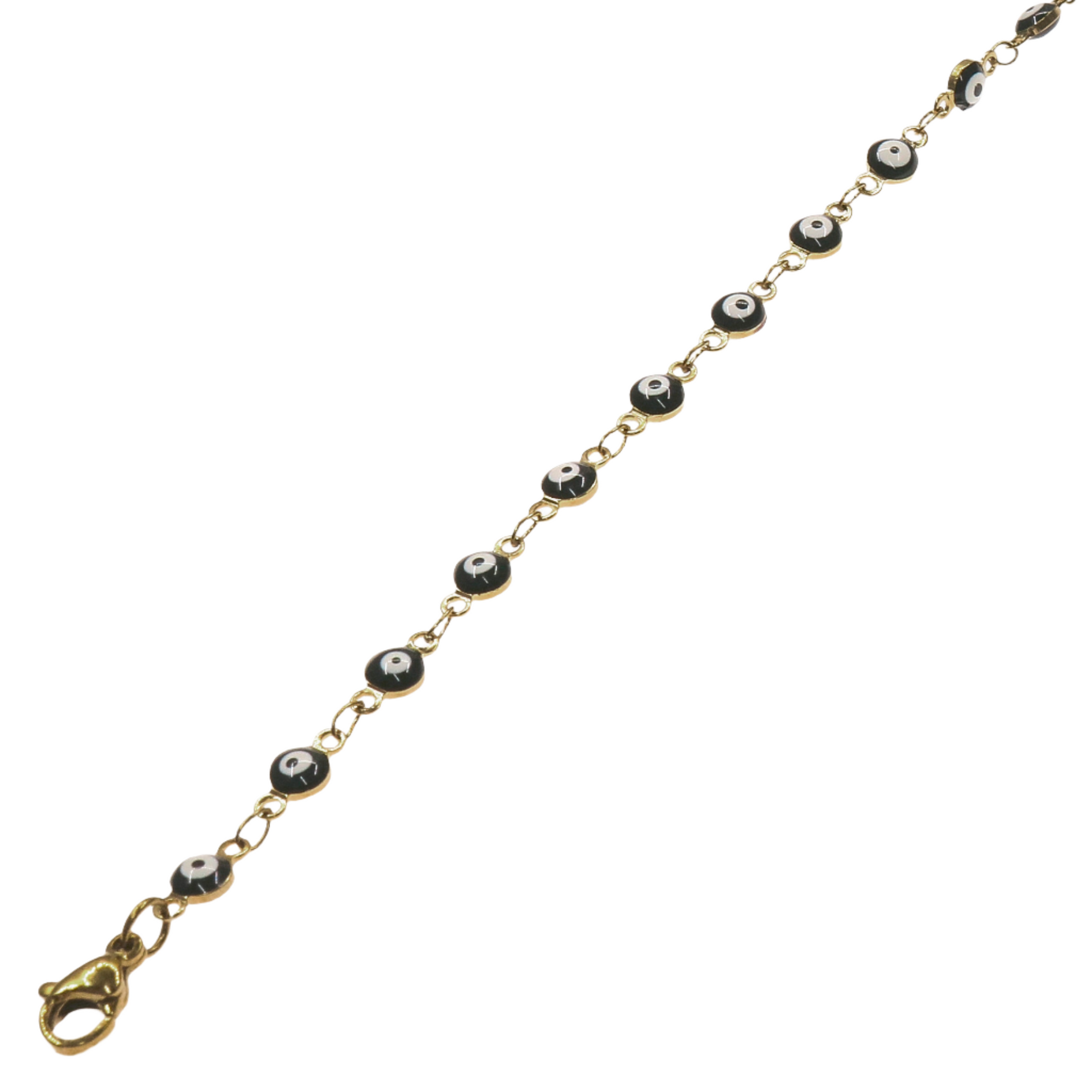 EYE GOLD ANKLET with intricate black eye designs on a gold chain.