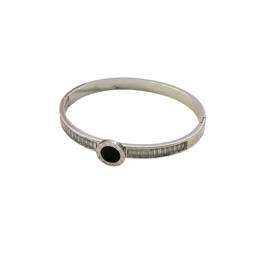 BAGUETTE DIAMONDS STEEL BANGLE