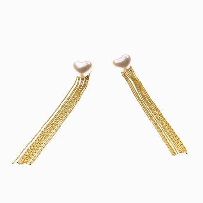 Pearl Rain Earring with stainless steel long design and delicate pearl detail.
