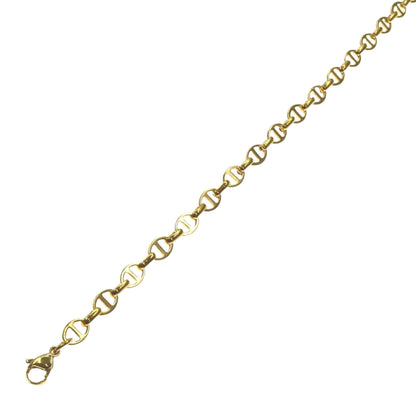 Gold stainless steel oval Gucci style anklet bracelet with lobster clasp, 11 inches long.