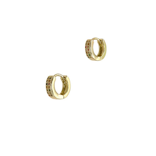 Multi Color Pave Mini Huggie earrings with vibrant stones.