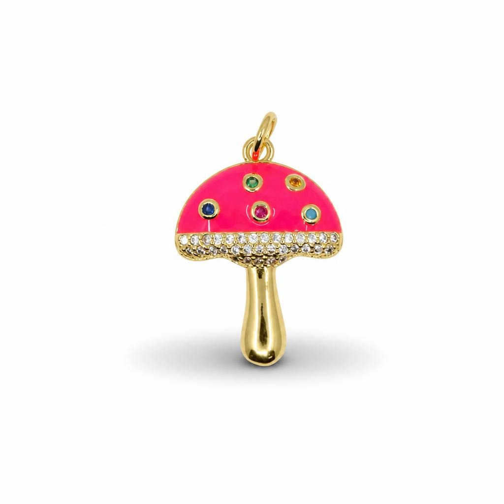 Rainbow Enamel Mushroom Pendant – 14K Gold Filled