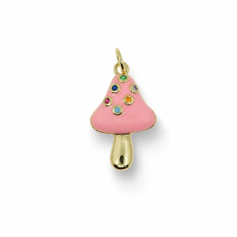 Rainbow Enamel Mushroom Pendant – 14K Gold Filled