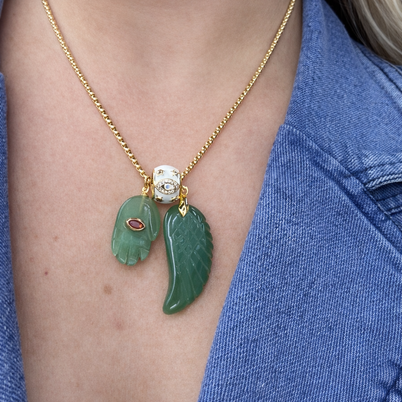 Natural Stone Hamsa Hand Pendant