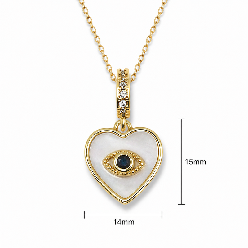 14K Gold Filled Mother of Pearl Evil Eye Heart Pendant