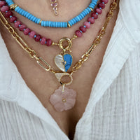 14K Gold Filled Mother of Pearl and Malachite & Turqouise Heart Pendant