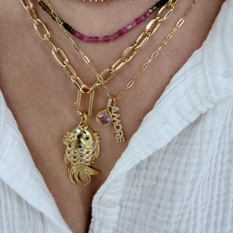 14k Gold Plated Crystal Word Pendant Collection