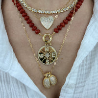 14k Gold Plated Compass Pendant With Clear Crystals