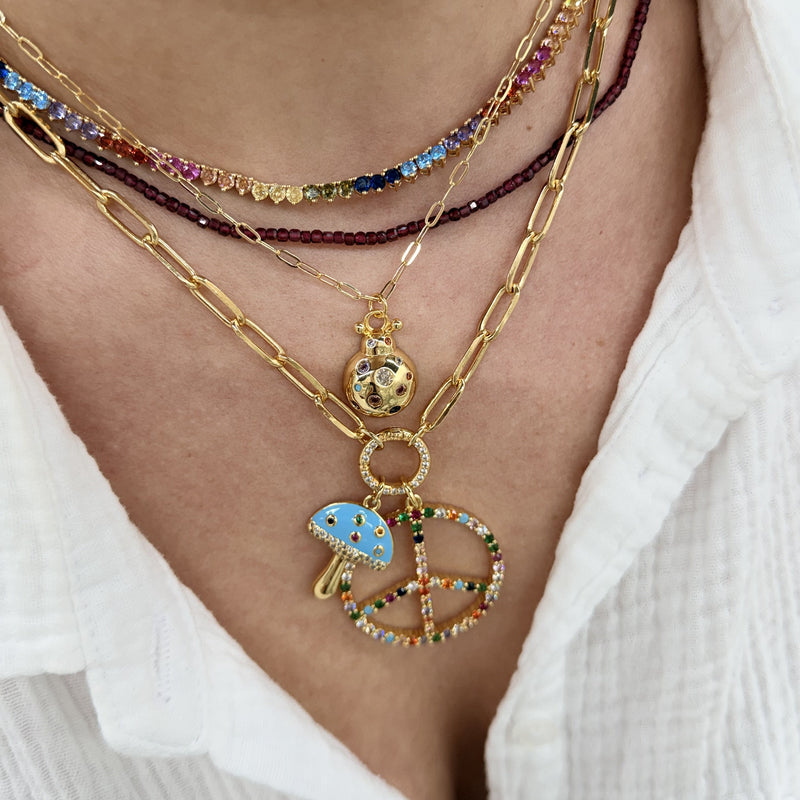 14K Gold Filled Multicolor Crystal Peace Sign Pendant