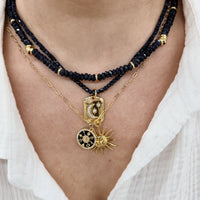 14k Gold Plated Moon And Stars Pendant With Clear Crystals