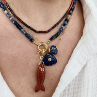 Fish Quartz Pendant With 14k Gold Plated Hook