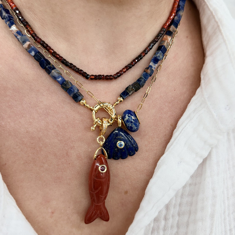 Fish Quartz Pendant With 14k Gold Plated Hook