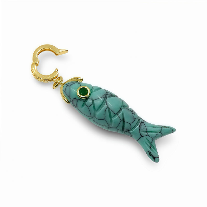 Fish Quartz Pendant With 14k Gold Plated Hook