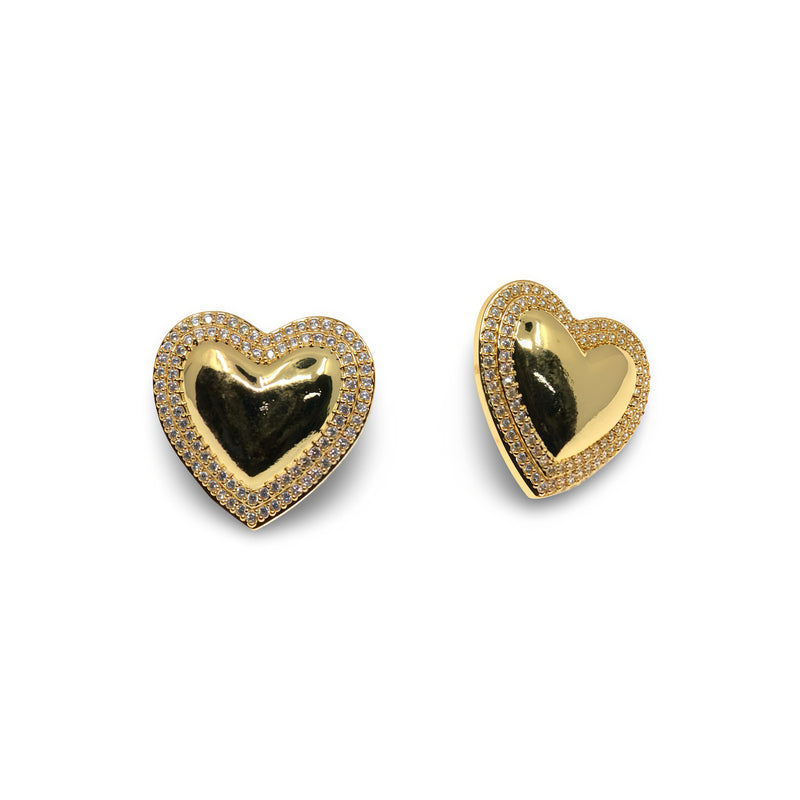 Gold heart earring with zirconia border