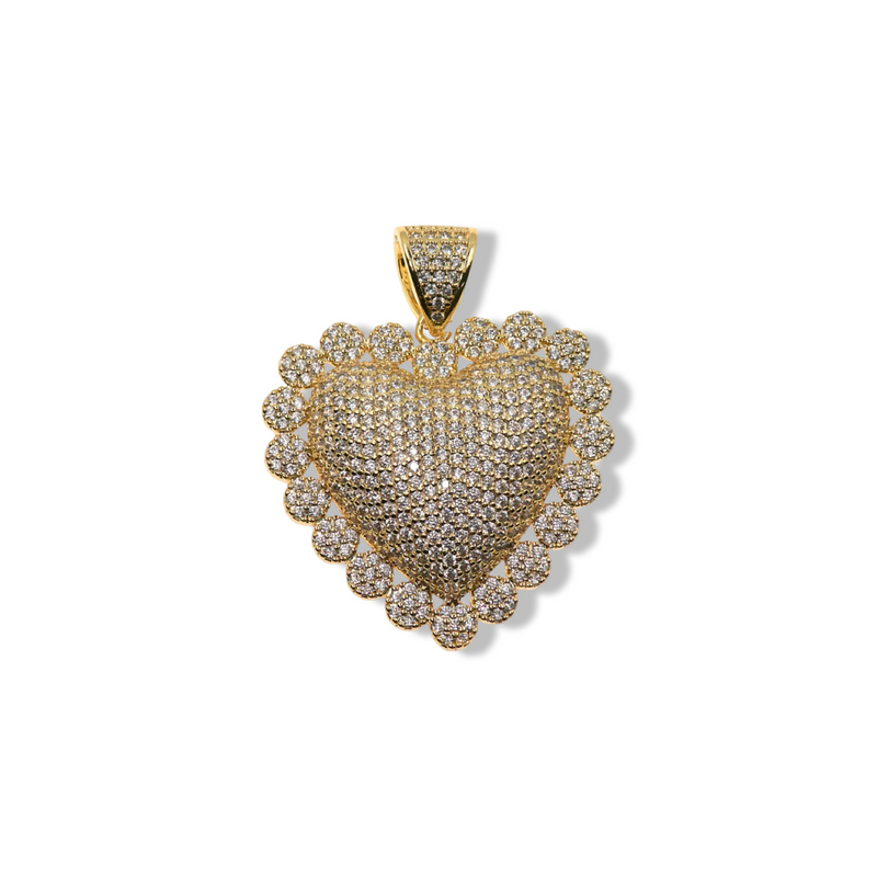 Puffed zirconia heart pendant with scalloped edge