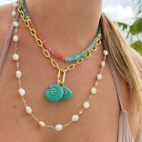 Quartz Sea Shell Pendant With 14k Gold Plated Hook