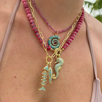 Mini Golden Fish Pendant with Turquoise Details